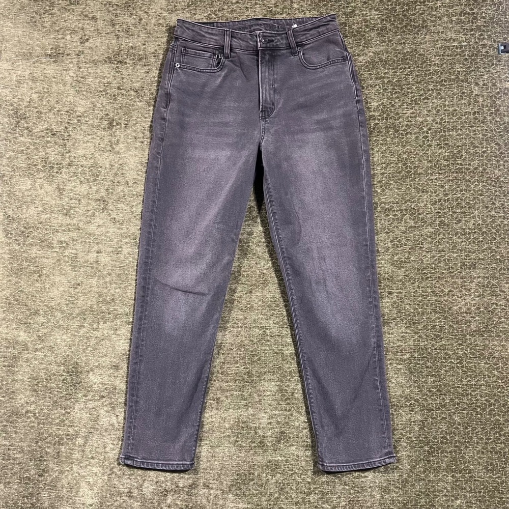 American Eagle Mom Jean Women 6 Black Faded High Rise Tapered Denim